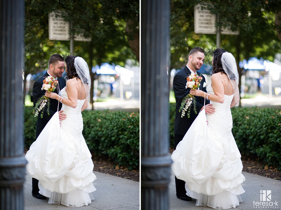  First look wedding pictures in downtown Sacramento by Sacramento Wedding photographer Teresa K