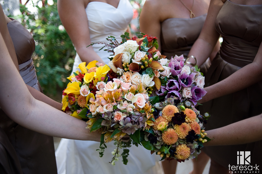 Beautiful wedding bouquets in Sacramento, California at St. Mary’s Church