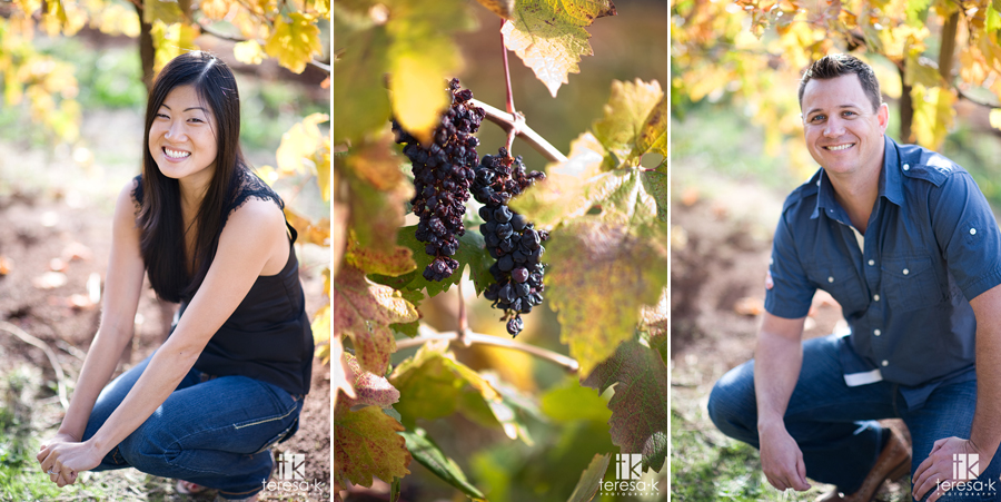 Fall engagement images in the vineyards of Apple Hill California