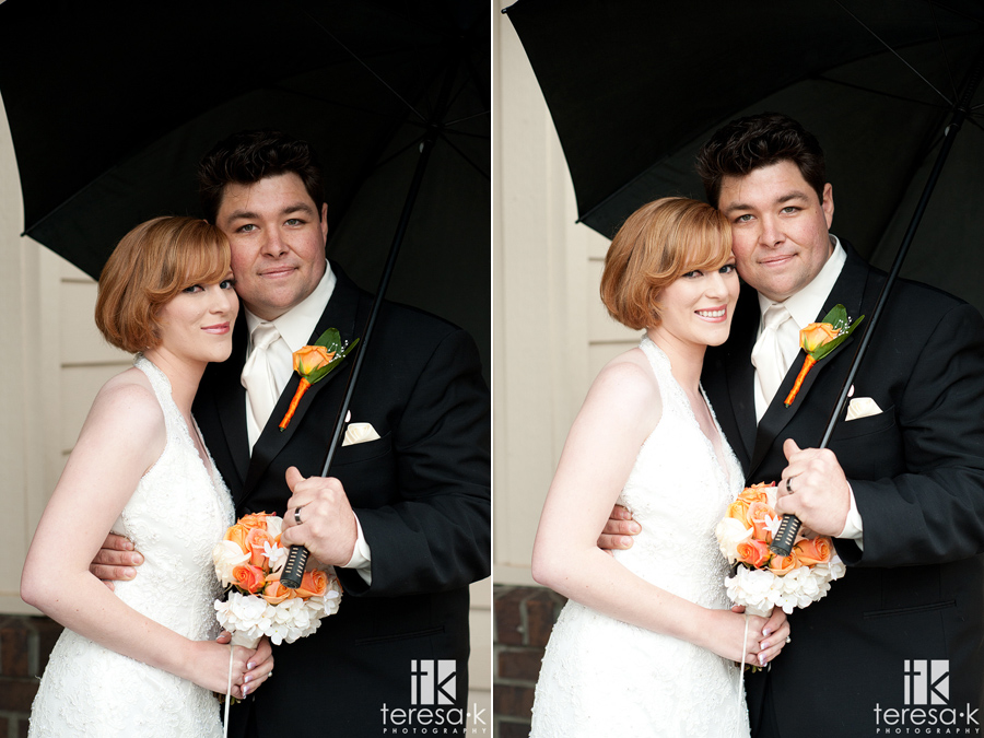 rainy day bride and groom portraits in Lincoln, ca