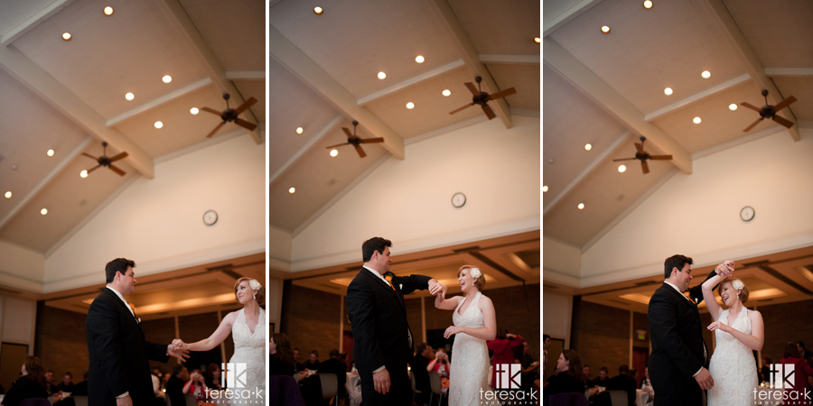  bride and groom dancing in open reception area