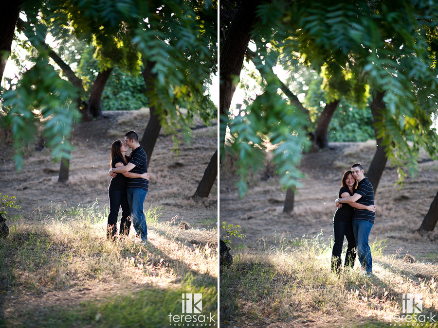 couple in beautiful light outdoors under a tree in natural light
