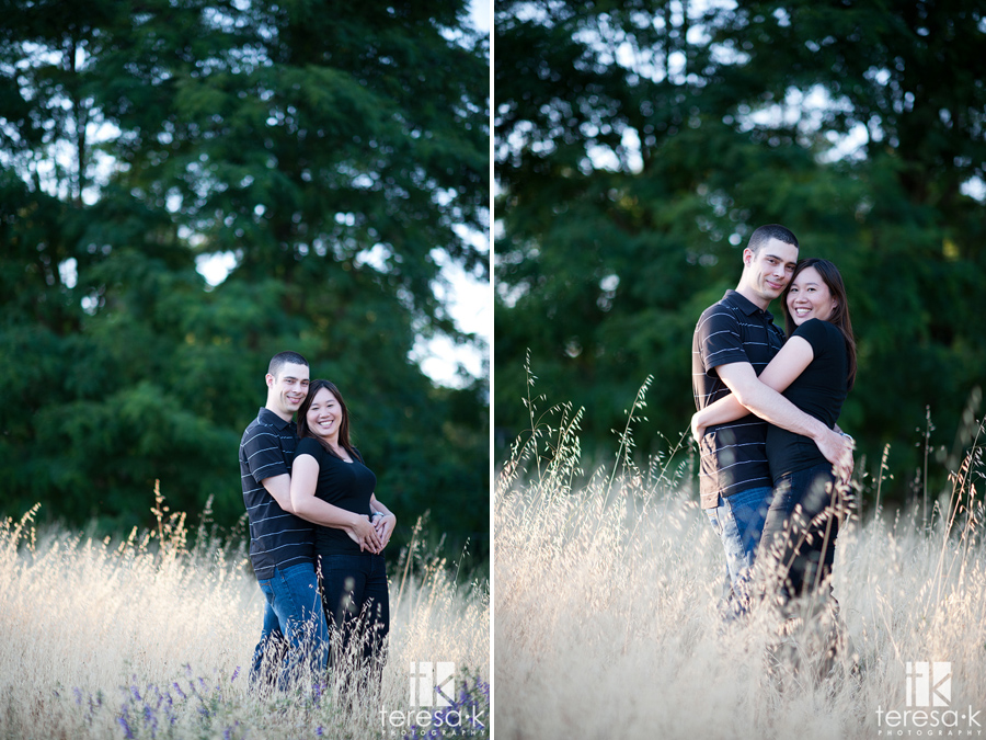 tall grass soft image of bride and groom to be
