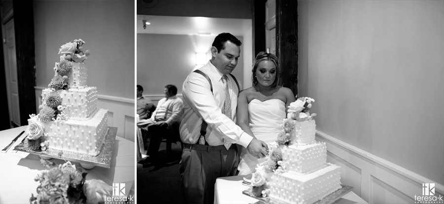 groom and bride smash cake in each others face