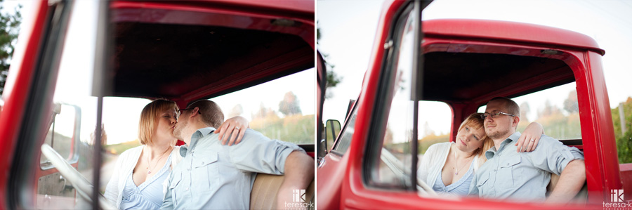 engagement session in an old truck
