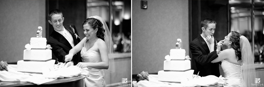 bride and groom cut the cake at Arden hills country club