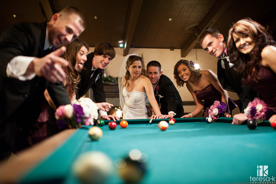 bridal party playing pool