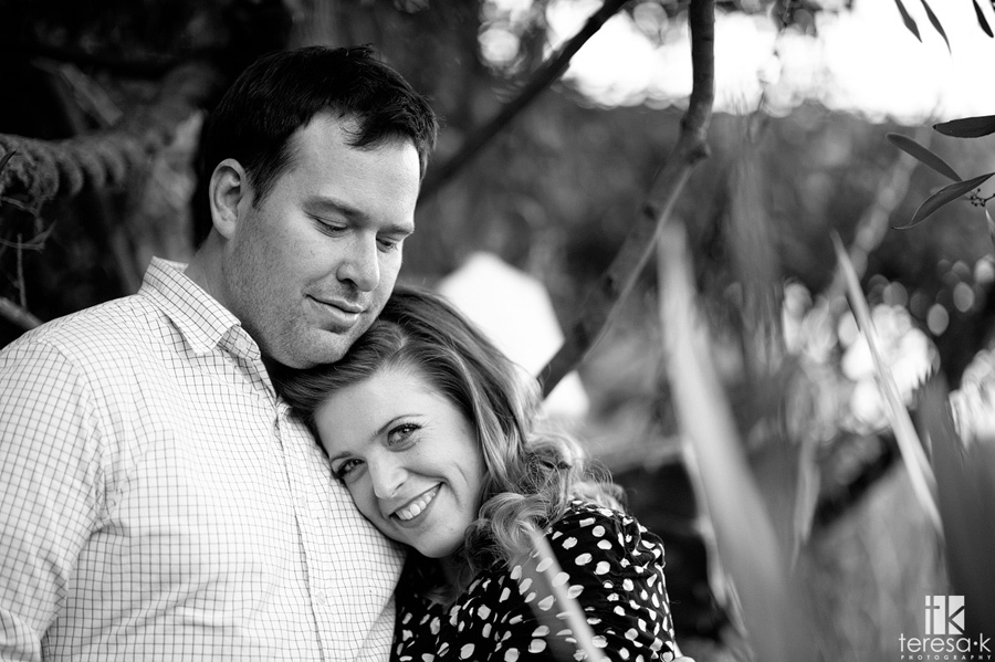 black and white engagement image from Oakland