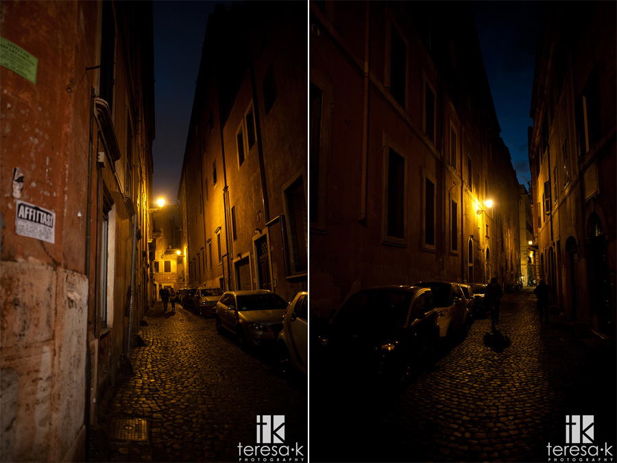 nighttime street view in Rome