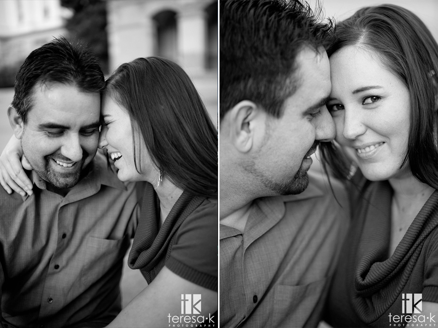 black and white engagement in downtown Sacramento