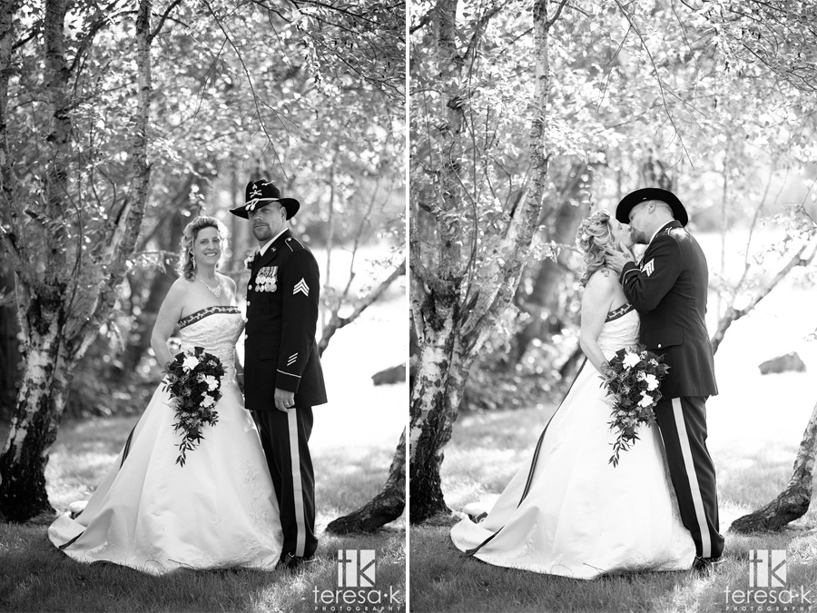 black and white picture of army uniform at wedding