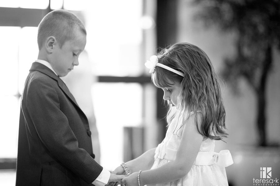 mini bride and groom at ceremony
