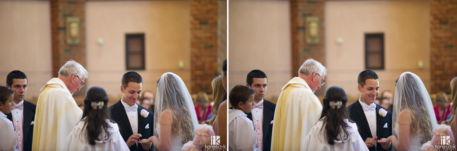 bride and groom in catholic wedding ceremony