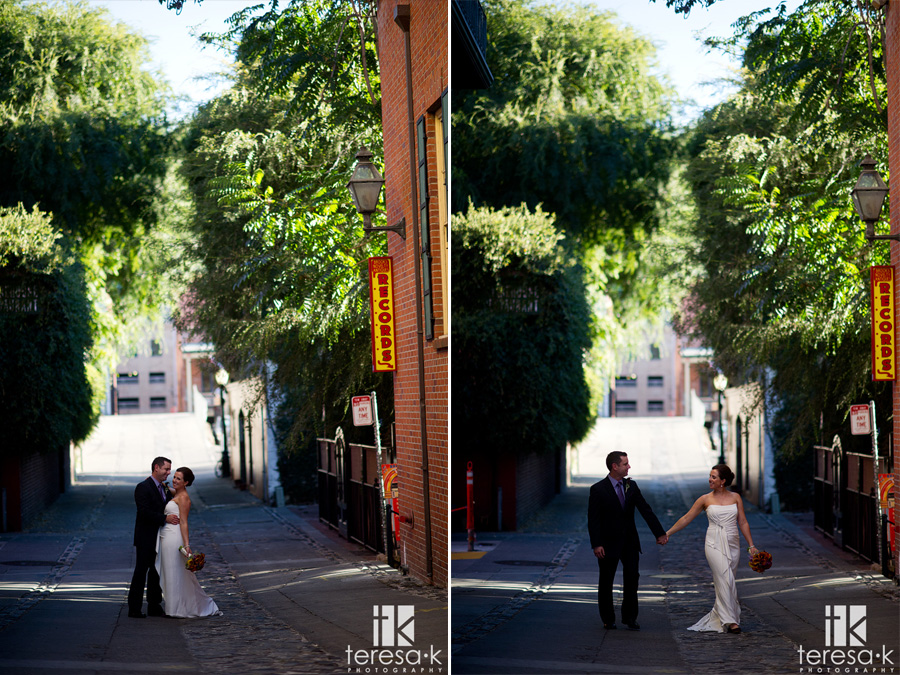 old town Sacramento bride and groom portraits