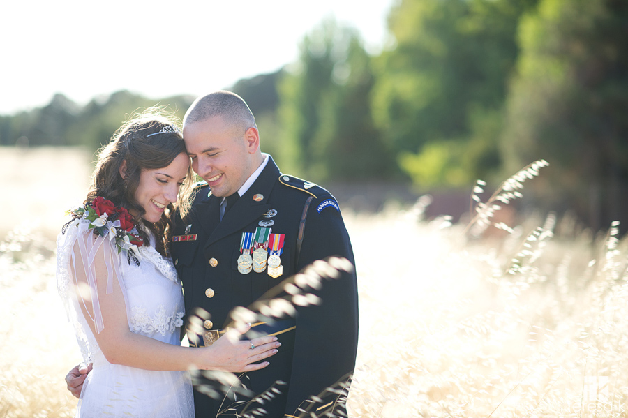 romantic vintage army and lace bride