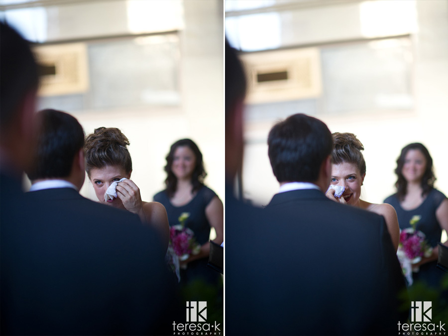 bride crying at Sacramento grand ballroom wedding