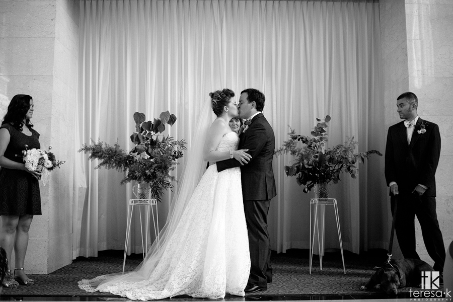 first kiss at the Sacramento grand ballroom wedding