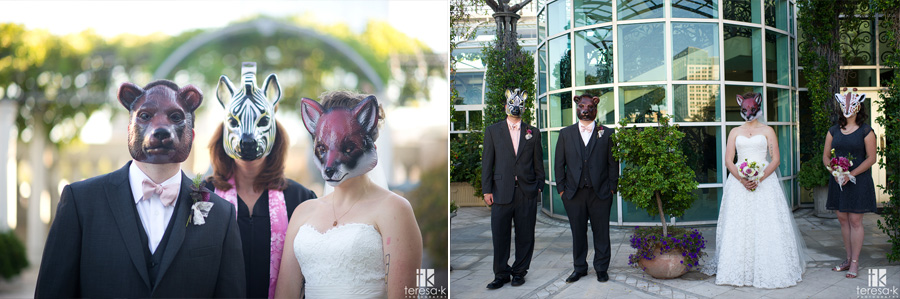 animal masks in wedding portraits
