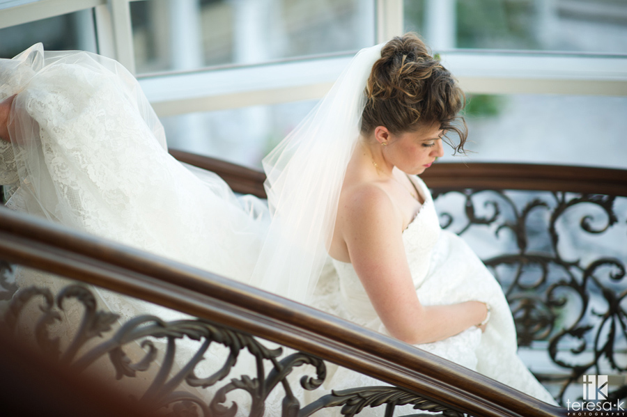 bride descending stairs at the Sacramento grand ballroom
