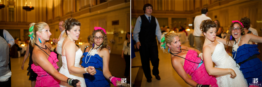 80's themed guests grinding the bride at reception