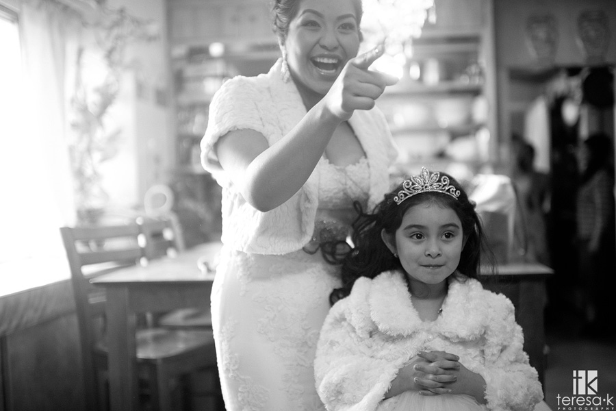 bride and flower girl princesses in Oakland
