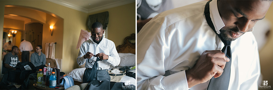 groom getting ready in the villa at arden hills